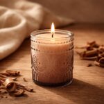 Srdce dřeva- přírodní svíčka z kokosového vosku v ozdobné skleničce s vůní růžového dřeva