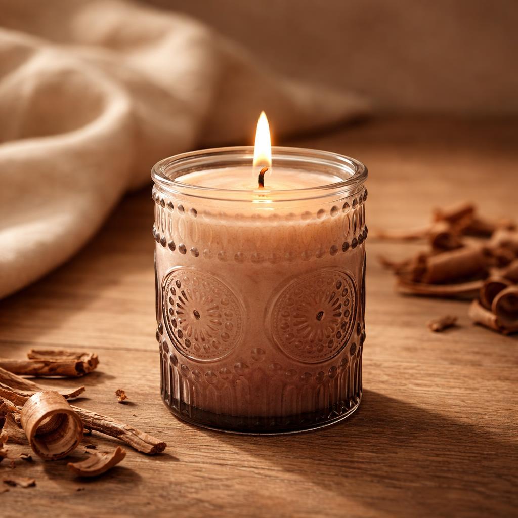 Srdce dřeva- přírodní svíčka z kokosového vosku v ozdobné skleničce s vůní růžového dřeva